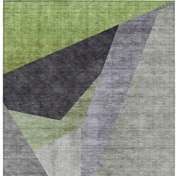 8' X 10' Sage Green And Charcoal Abstract Washable Indoor Outdoor Area Rug