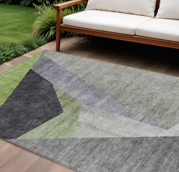 8' X 10' Sage Green And Charcoal Abstract Washable Indoor Outdoor Area Rug