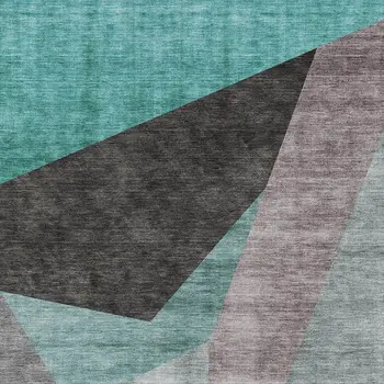 3' X 5' Teal Blue Aqua And Charcoal Abstract Washable Indoor Outdoor Area Rug