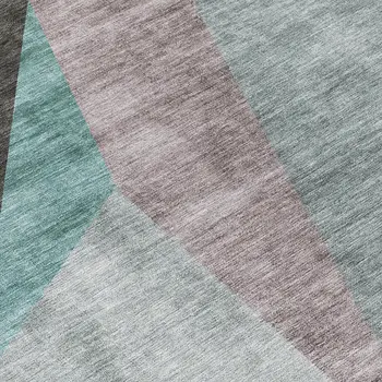 8' Teal Blue Aqua And Charcoal Round Abstract Washable Indoor Outdoor Area Rug
