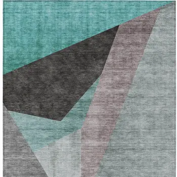10' X 14' Teal Blue Aqua And Charcoal Abstract Washable Indoor Outdoor Area Rug