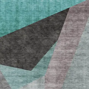10' X 14' Teal Blue Aqua And Charcoal Abstract Washable Indoor Outdoor Area Rug