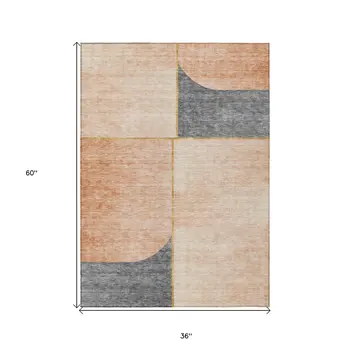 3' X 5' Coral Peach And Gray Abstract Washable Indoor Outdoor Area Rug