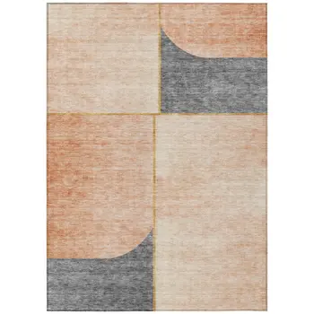3' X 5' Coral Peach And Gray Abstract Washable Indoor Outdoor Area Rug