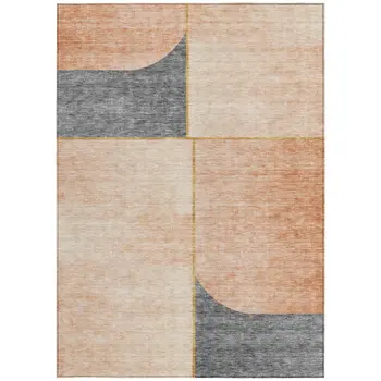 3' X 5' Coral Peach And Gray Abstract Washable Indoor Outdoor Area Rug