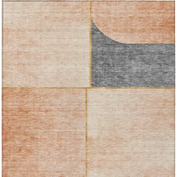 5' X 8' Coral Peach And Gray Abstract Washable Indoor Outdoor Area Rug