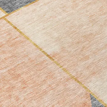 8' Coral Peach And Gray Round Abstract Washable Indoor Outdoor Area Rug