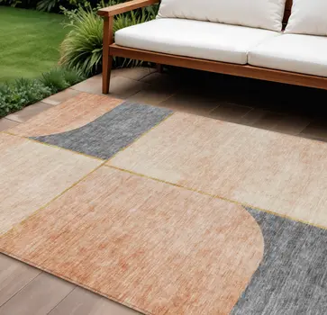 10' X 14' Coral Peach And Gray Abstract Washable Indoor Outdoor Area Rug