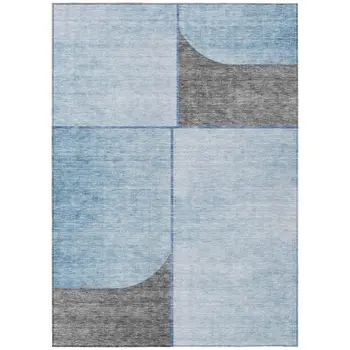8' X 10' Sky Blue And Denim Blue Abstract Washable Indoor Outdoor Area Rug