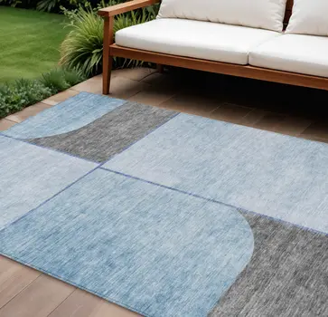 10' X 14' Sky Blue And Denim Blue Abstract Washable Indoor Outdoor Area Rug