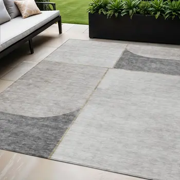 5' X 8' Taupe Beige And Gray Abstract Washable Indoor Outdoor Area Rug