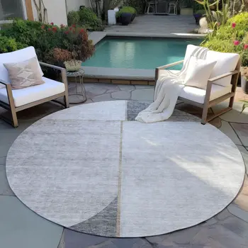8' Taupe Beige And Gray Round Abstract Washable Indoor Outdoor Area Rug
