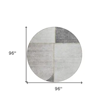 8' Taupe Beige And Gray Round Abstract Washable Indoor Outdoor Area Rug