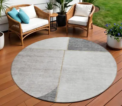 8' Taupe Beige And Gray Round Abstract Washable Indoor Outdoor Area Rug