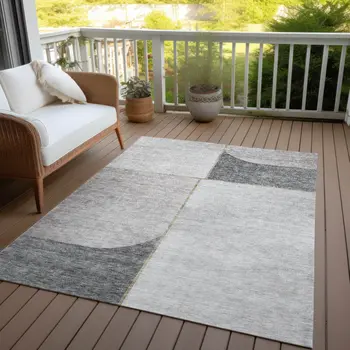 8' X 10' Taupe Beige And Gray Abstract Washable Indoor Outdoor Area Rug