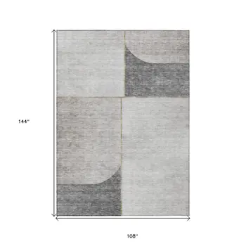 9' X 12' Taupe Beige And Gray Abstract Washable Indoor Outdoor Area Rug