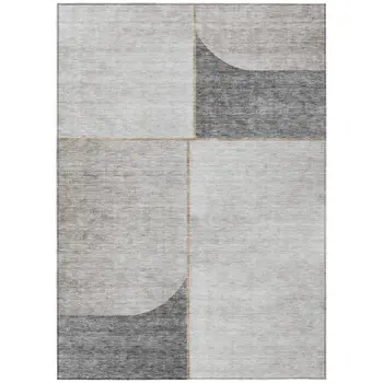 9' X 12' Taupe Beige And Gray Abstract Washable Indoor Outdoor Area Rug