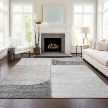 9' X 12' Taupe Beige And Gray Abstract Washable Indoor Outdoor Area Rug