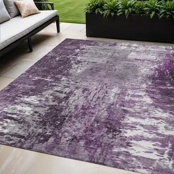 5' X 8' Eggplant Purple And Lavender Abstract Washable Indoor Outdoor Area Rug