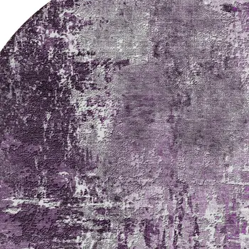 8' Eggplant Purple And Lavender Round Abstract Washable Indoor Outdoor Area Rug