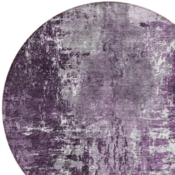 8' Eggplant Purple And Lavender Round Abstract Washable Indoor Outdoor Area Rug