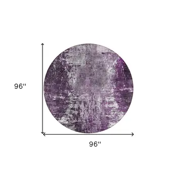 8' Eggplant Purple And Lavender Round Abstract Washable Indoor Outdoor Area Rug