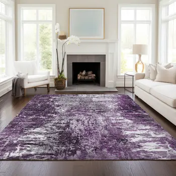 8' X 10' Eggplant Purple And Lavender Abstract Washable Indoor Outdoor Area Rug