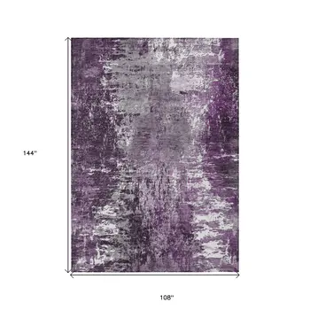 9' X 12' Eggplant Purple And Lavender Abstract Washable Indoor Outdoor Area Rug