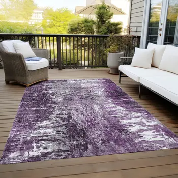 9' X 12' Eggplant Purple And Lavender Abstract Washable Indoor Outdoor Area Rug