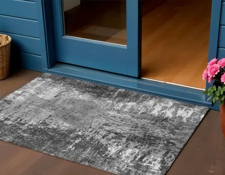 3' X 5' Gray Charcoal And Silver Abstract Washable Indoor Outdoor Area Rug
