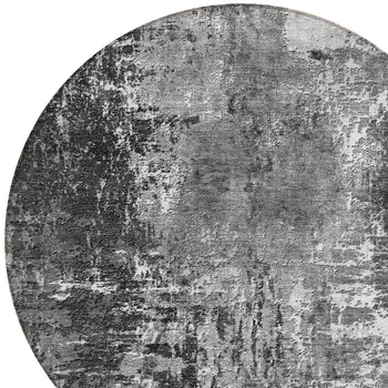 8' Gray Charcoal And Silver Round Abstract Washable Indoor Outdoor Area Rug