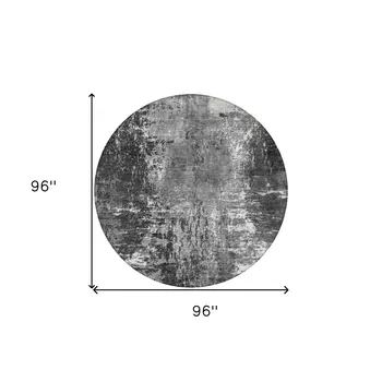 8' Gray Charcoal And Silver Round Abstract Washable Indoor Outdoor Area Rug