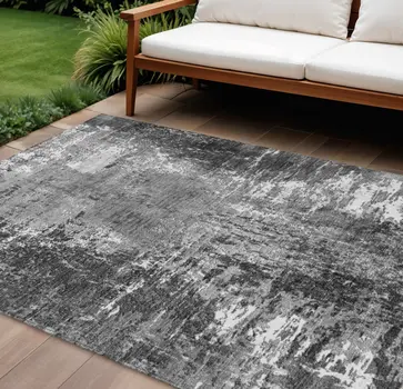 8' X 10' Gray Charcoal And Silver Abstract Washable Indoor Outdoor Area Rug