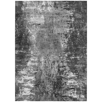 10' X 14' Gray Charcoal And Silver Abstract Washable Indoor Outdoor Area Rug