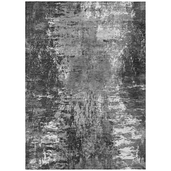 10' X 14' Gray Charcoal And Silver Abstract Washable Indoor Outdoor Area Rug