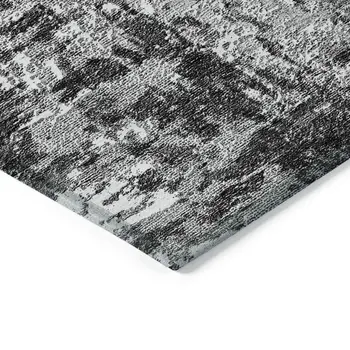 10' X 14' Gray Charcoal And Silver Abstract Washable Indoor Outdoor Area Rug