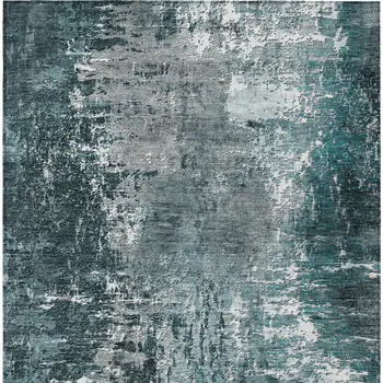 3' X 5' Teal Blue Gray And Charcoal Abstract Washable Indoor Outdoor Area Rug