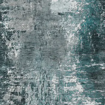 5' X 8' Teal Blue Gray And Charcoal Abstract Washable Indoor Outdoor Area Rug