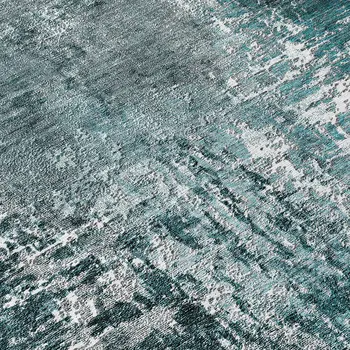 8' Teal Blue Gray And Charcoal Round Abstract Washable Indoor Outdoor Area Rug