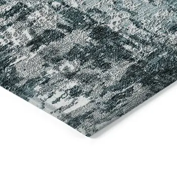 8' X 10' Teal Blue Gray And Charcoal Abstract Washable Indoor Outdoor Area Rug