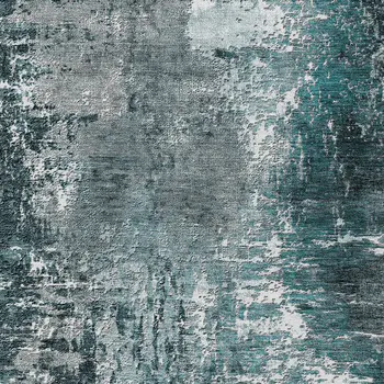 8' X 10' Teal Blue Gray And Charcoal Abstract Washable Indoor Outdoor Area Rug