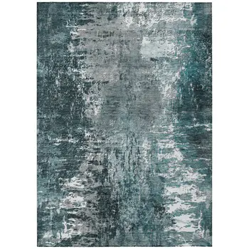 9' X 12' Teal Blue Gray And Charcoal Abstract Washable Indoor Outdoor Area Rug