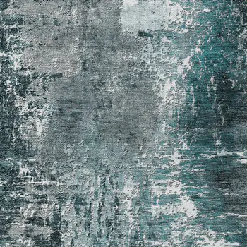 9' X 12' Teal Blue Gray And Charcoal Abstract Washable Indoor Outdoor Area Rug