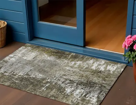 3' X 5' Taupe Brown And Gray Abstract Washable Indoor Outdoor Area Rug