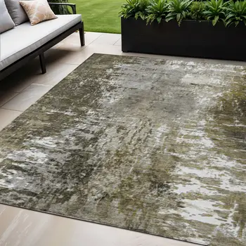 5' X 8' Taupe Brown And Gray Abstract Washable Indoor Outdoor Area Rug