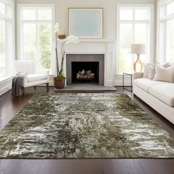 5' X 8' Taupe Brown And Gray Abstract Washable Indoor Outdoor Area Rug