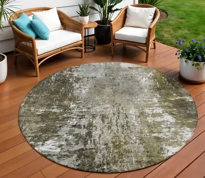 8' Taupe Brown And Gray Round Abstract Washable Indoor Outdoor Area Rug