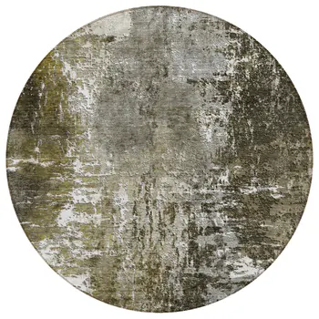 8' Taupe Brown And Gray Round Abstract Washable Indoor Outdoor Area Rug