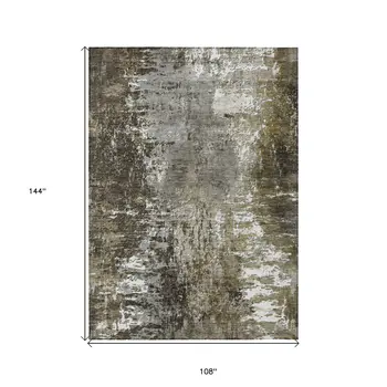 9' X 12' Taupe Brown And Gray Abstract Washable Indoor Outdoor Area Rug