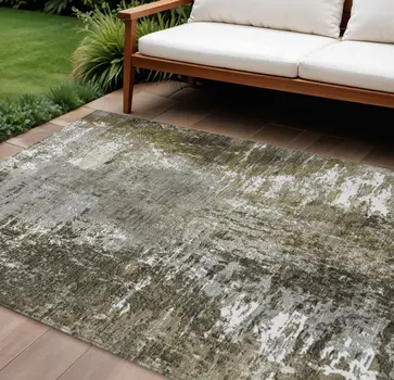 9' X 12' Taupe Brown And Gray Abstract Washable Indoor Outdoor Area Rug